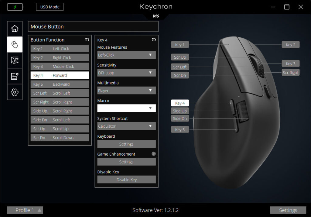 Keychron M6のボタン割り当ての画面。