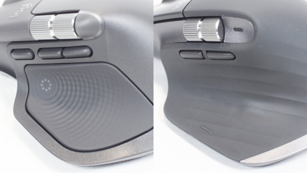 左：MX Master 4、右：MX Master 3Sの左側面の違い。