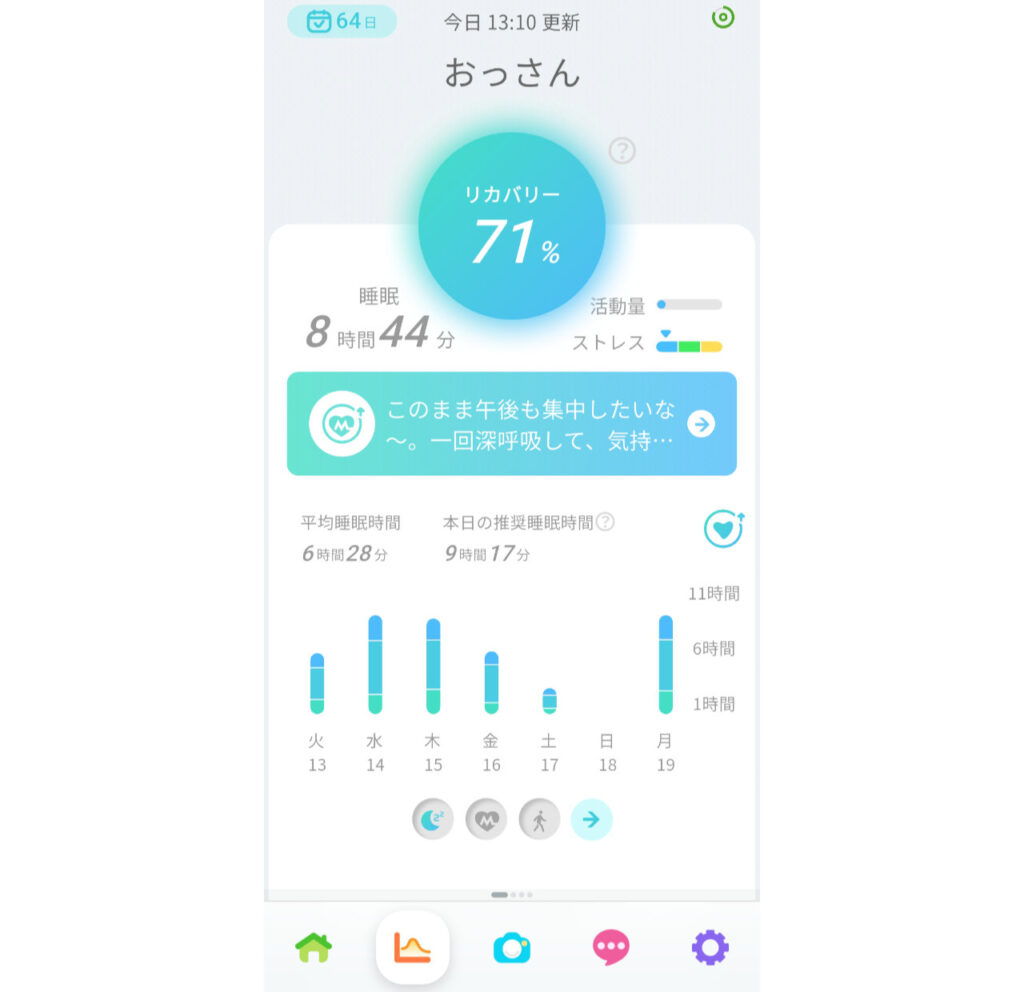 ウェリーアプリのリカバリー画面。