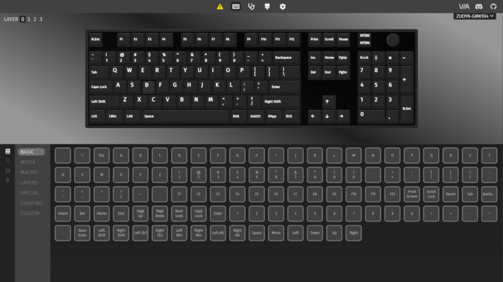 VIAのサイトでZUOYA GMK104の設定ができる。