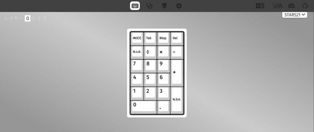 VIAでWeikav Stars21のキー配置を変更したところ。