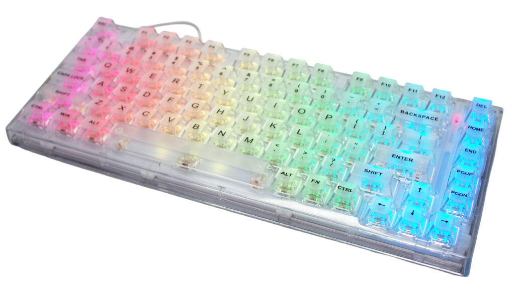 YUNZII X75 PROの外観（バックライト点灯時）。