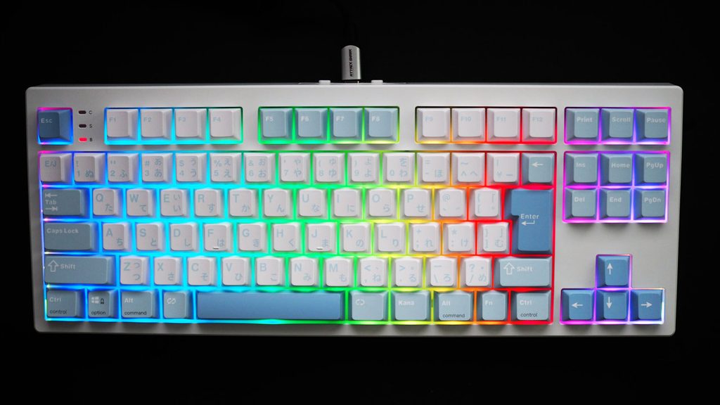 EPOMAKER TH87 JISのバックライトを点灯したところ。