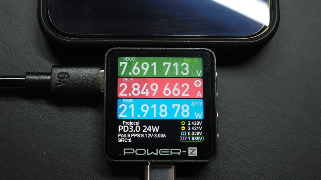 POCO f7を充電した時のテスター表示。