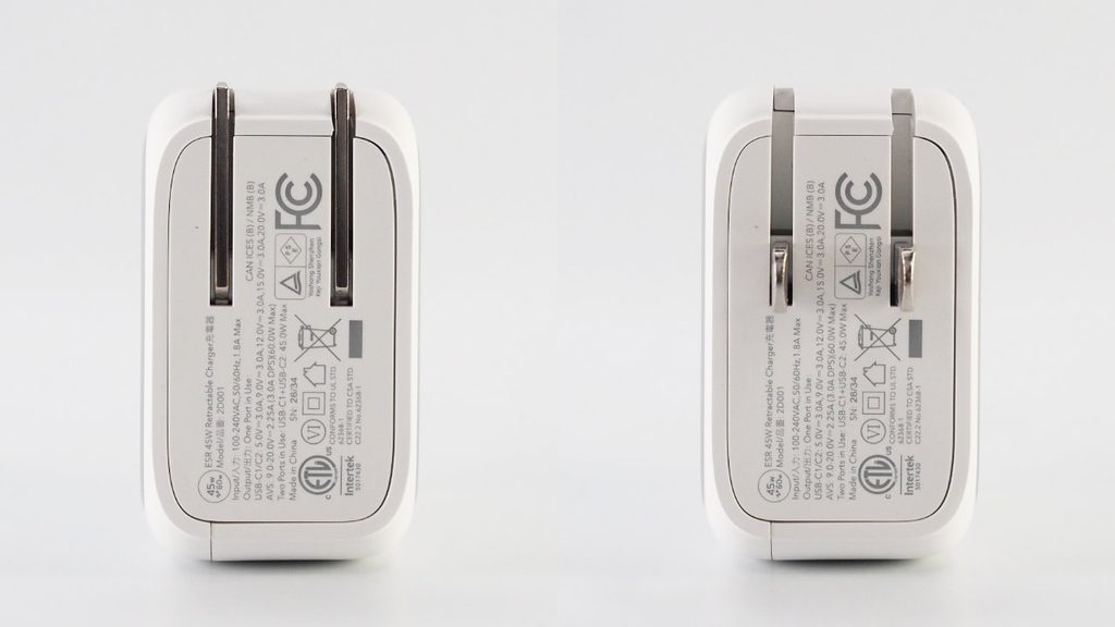 ESR Xtend 45W 巻き取り式充電器のプラグ部分。